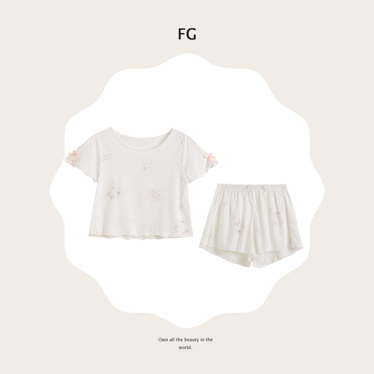 梵高七月夏季新款甜美可爱卡通棉柔软短款宽松居家服睡衣套装女,女士内衣/男士内衣/家居服,睡衣/家居服套装,淘宝优惠券,粉丝福利购,淘宝优惠卷