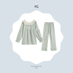 梵高七月春季 田园风森女棉提花花边碎花睡衣居家服两件套女 新款