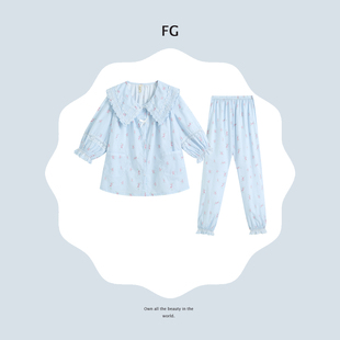 梵高七月春季 甜美可爱宽松花边碎花森女睡衣居家服两件套女 新款