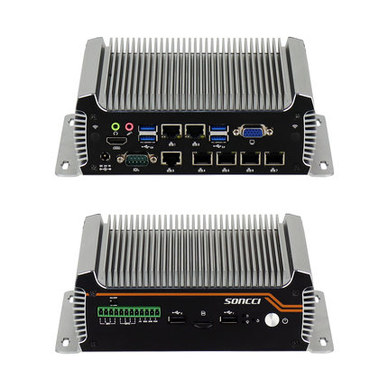 索奇 soncci 支持intel Celeron/Core i3、i5、i7处理器  6网口双串口GPIO无风扇嵌入式工控机