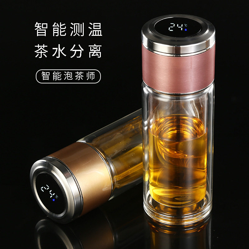 茶水分离泡茶杯双层玻璃杯男士高档创意便携隔热透明水杯子