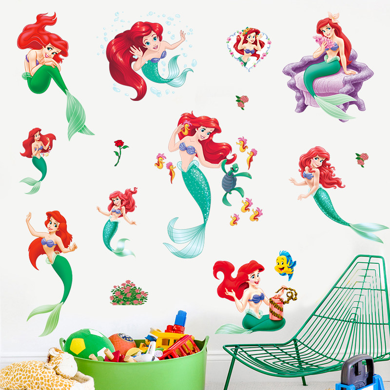 美人鱼爱丽儿公主墙贴贴纸卡通儿童房贴画女孩卧室床头可移除贴纸