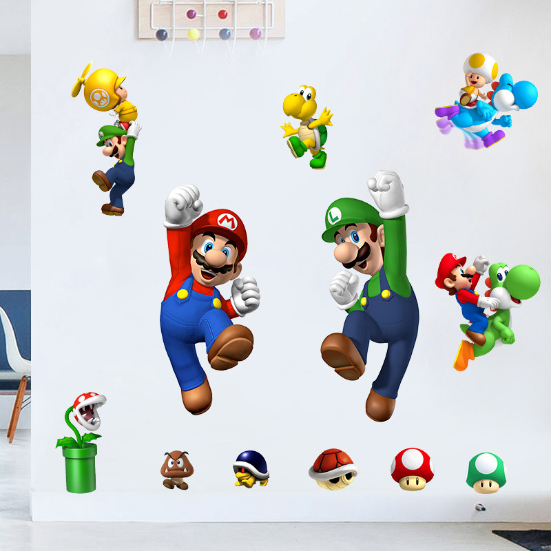 卡通超级玛丽跳跃欢呼客厅卧室儿童房幼儿园装饰背景墙贴贴画自粘