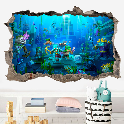 Minecraft我的世界墙贴创意3D卧室儿童房宿舍自粘贴纸可移除墙纸