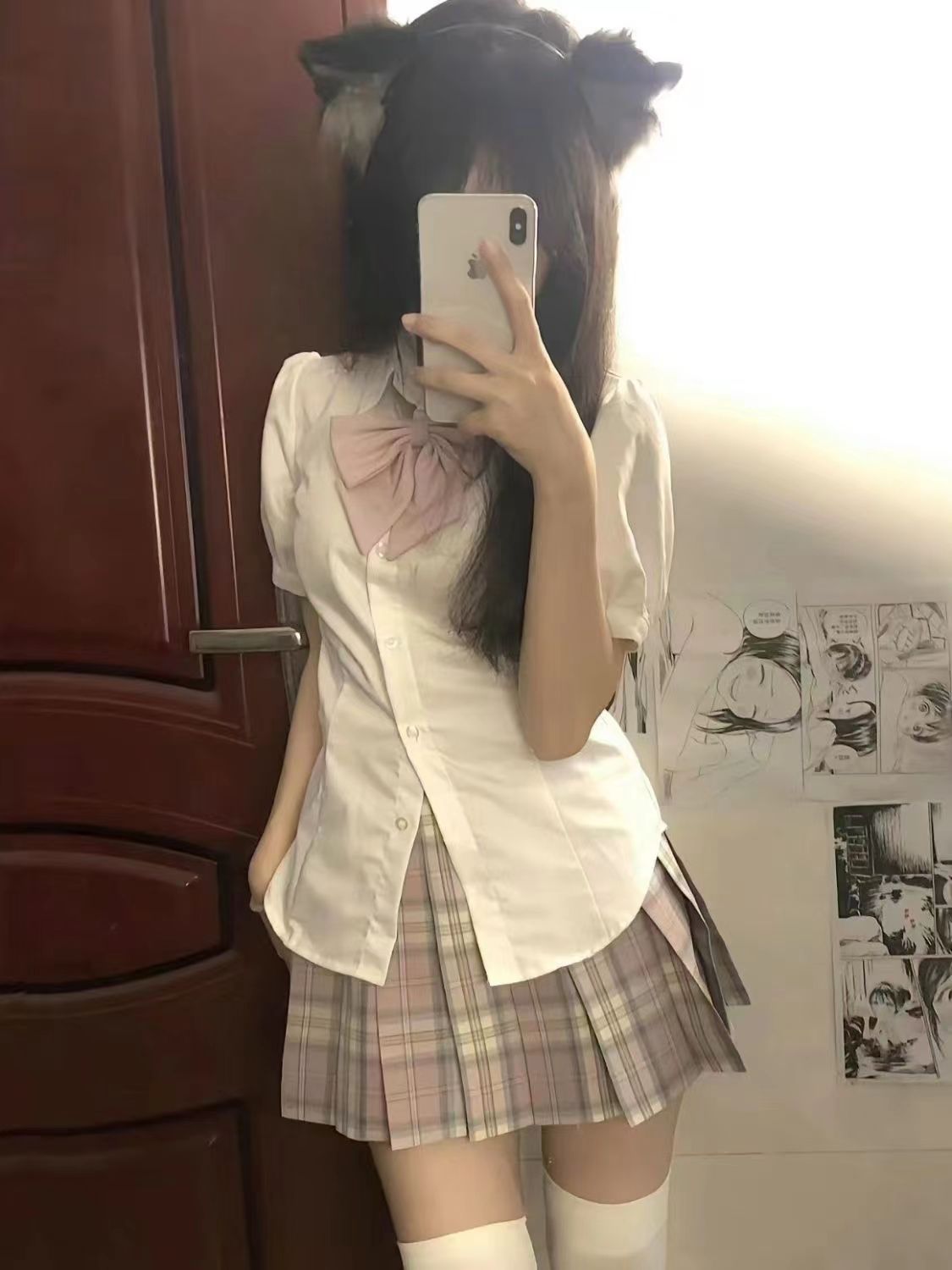 日系学院风jk制服收腰衬衫泡泡袖