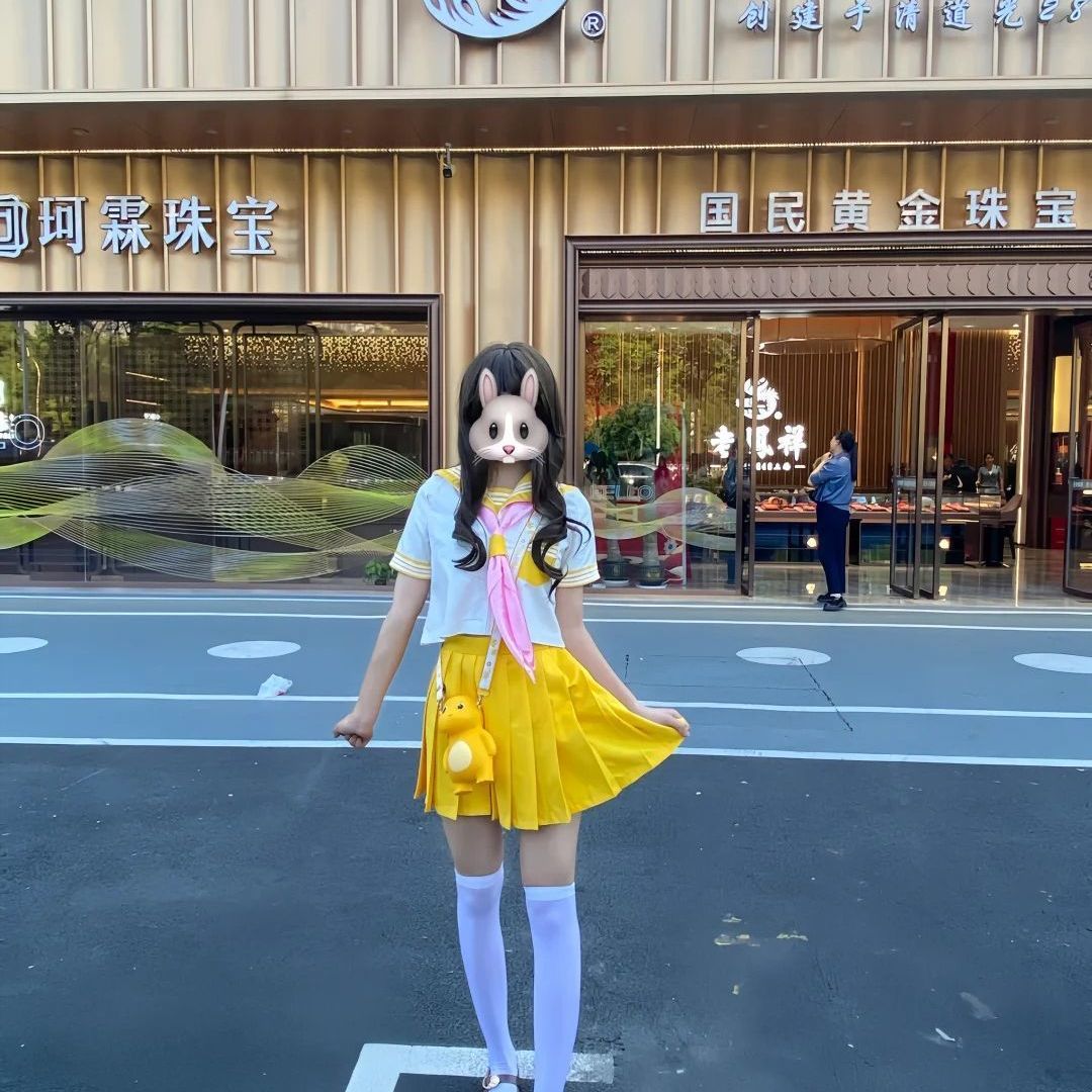 夏季2026水手中间服学院校供感穿搭黄色浅蓝制服衬衫短裙原创套装