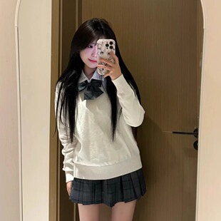 秋冬百搭纯色上衣女日系原创JK叠穿长袖外套校供针织衫毛衣学院风