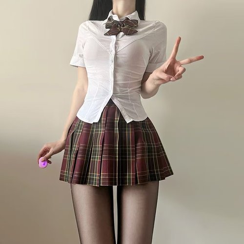 原创正版碳灰jk制服黑丝纯欲性感收腰衬衫套装狗短jk热辣短裙夏季