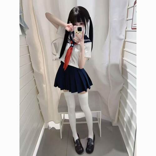 JK制服绀领三本长袖百搭绀色JK裙
