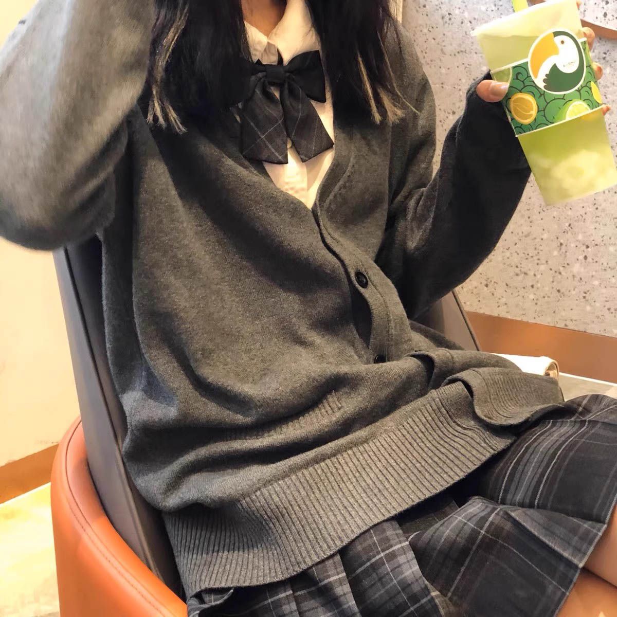 基础款JK制服毛衣开衫外套女深灰色针织衫原创秋冬日系学院校供感