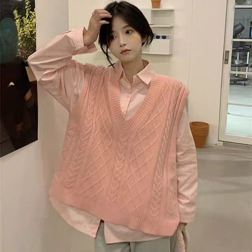 秋季日系学院风外穿V领针织马甲