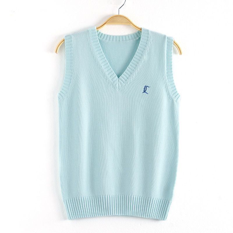 背心日系马甲JK叠穿套头毛衣女无袖马甲V领百搭上衣女针织衫马夹