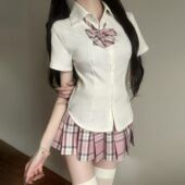 jk制服纯欲风收腰显瘦衬衫 原创日系上衣学院风辣妹白色衬衣 短袖