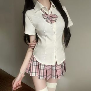 jk制服纯欲风收腰显瘦衬衫短袖原创日系上衣学院风辣妹白色衬衣