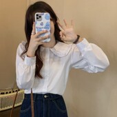 衬衫 女设计感小众上衣秋季 2021年新款 娃娃领白色长袖 修身 休闲衬衣