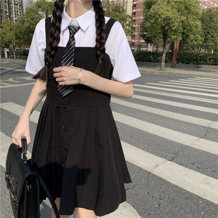 日系白色衬衫女设计感小众学院风JK衬衣休闲宽松短款夏季短袖上衣