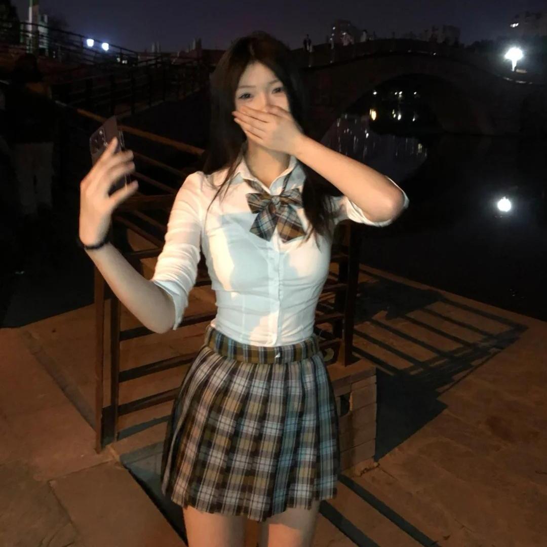学院秋刀鱼jk制服格裙辣妹纯欲