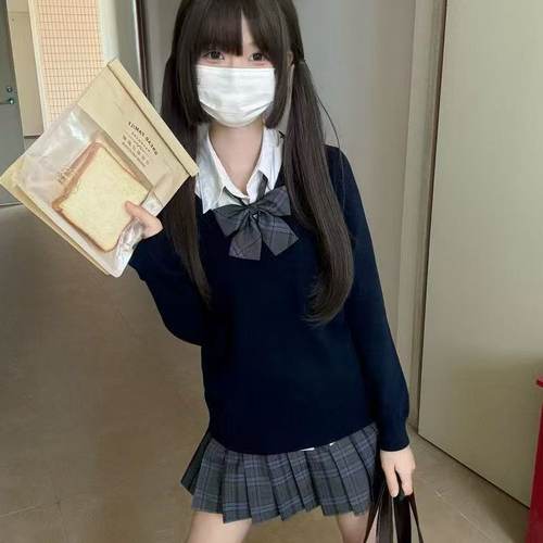 jk制服藏青毛衣秋冬季针织衫校供