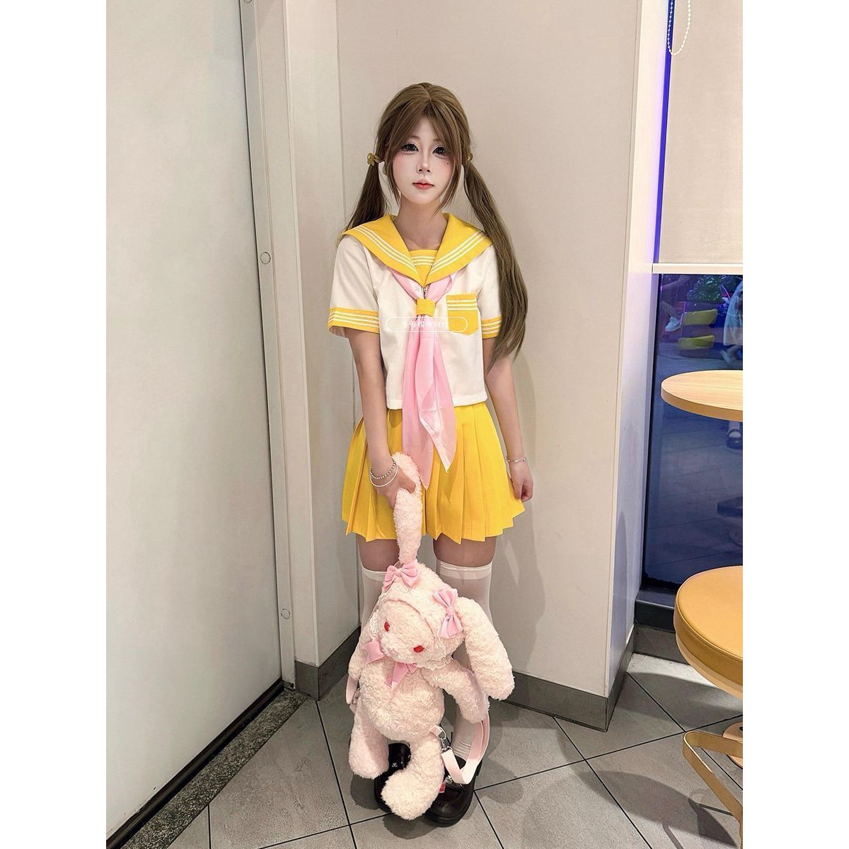 正版jk制服甜美清新学院风黄色三本水手服夏季新品套装基础穿搭女