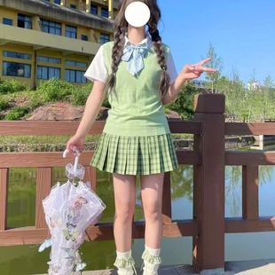 小青梅jk绿色马甲上衣小个子学院风甜美通勤百搭叠穿针织毛衣背心