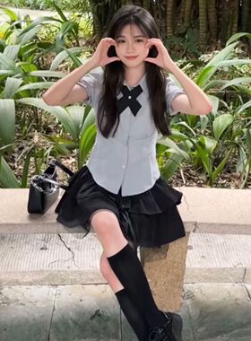 泡泡袖衬衫上衣高腰蓬蓬蛋糕裙