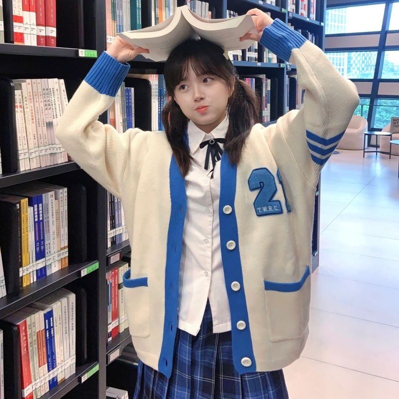 学院风套装软妹针织衫衬衣格裙