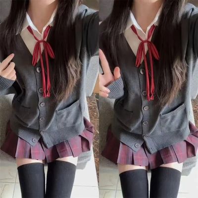 jk外套女ins风小开衫Jk制服秋冬款长袖v领毛衣女学院风校供女叠穿