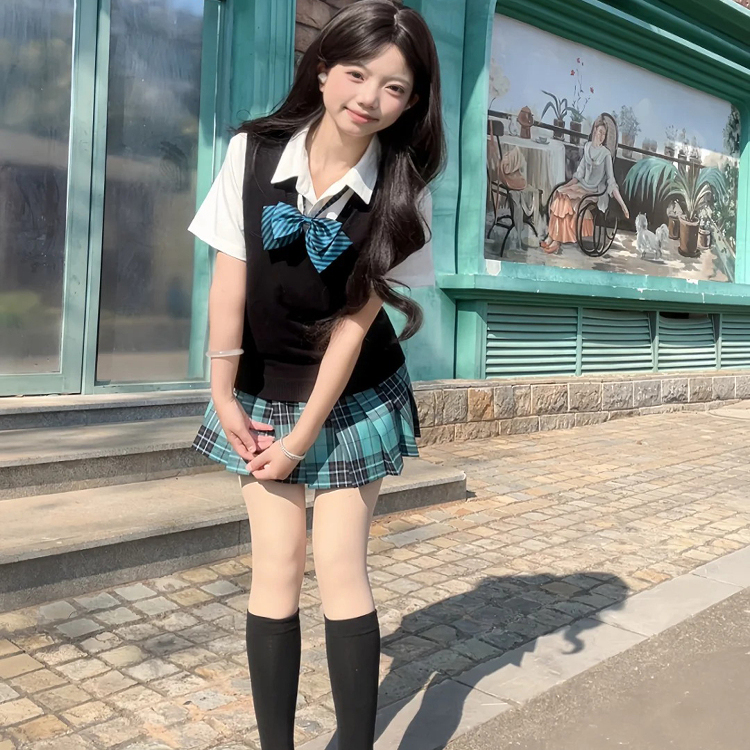 jk制服领结小个子叠穿甜美背心马甲ins风轻薄针织衫领结套头马甲