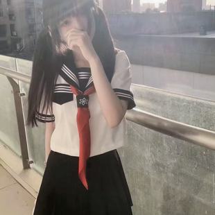 JK制服套装 新款 原创百搭绀JK裙中间服夏季 绀领绀色三本长袖 短袖