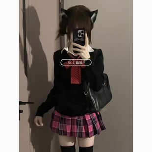 学院风秋冬制服JK制服毛衣v领新款上衣女纯欲格裙套装长袖针织衫