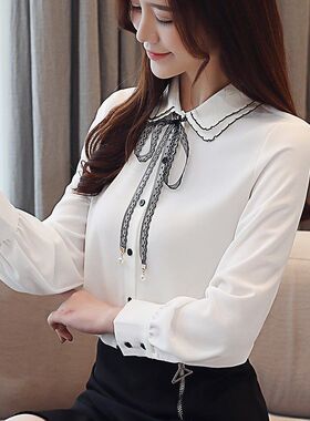 长袖蝴蝶结衬衫女装秋季新款2022韩版OL气质上衣显瘦百搭职业衬衣
