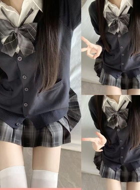 原创正版jk制服全套学院风春夏秋冬毛衣开衫长袖衬衫格裙学生套装