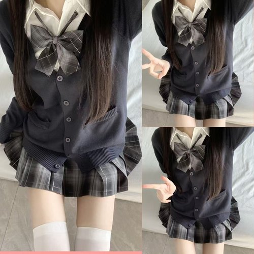 原创正版jk制服全套学院风春夏秋冬毛衣开衫长袖衬衫格裙学生套装