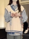 学院风v领马甲背心女春秋新款 叠穿两件套 设计感条纹外搭系带衬衫
