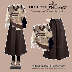 韩式慵懒风chic职业套装女2025冬装新款搭配小个子马甲衬衫两件套