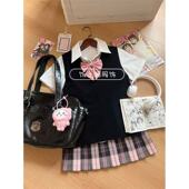 叠穿套装 粉雾海jk 日系原创jk制服早秋甜美学院风v领马甲背心衬衫