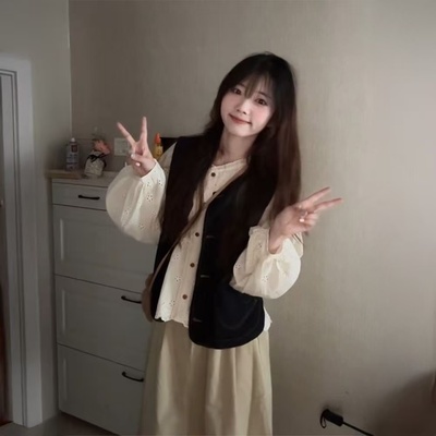 三件套秋季复古牛仔马甲长袖衬衫