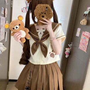 【轻轻熊】原创萌系jk制服短水手服套装可爱软妹甜心棕色两件套女
