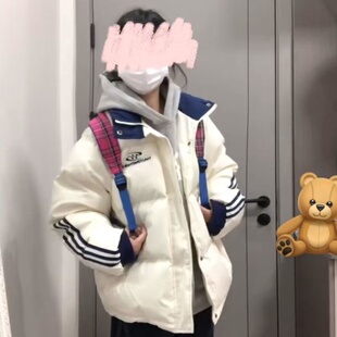美式学院风加厚棉服女学生冬季情侣款BF风运动条纹款式面包服外套