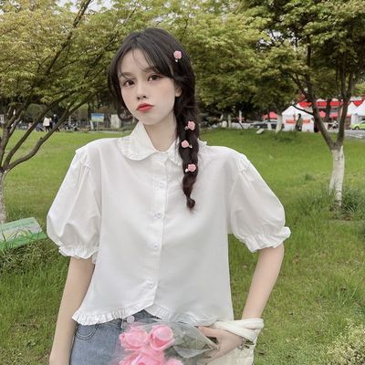 夏季设计感泡泡袖白衬衣甜美上衣