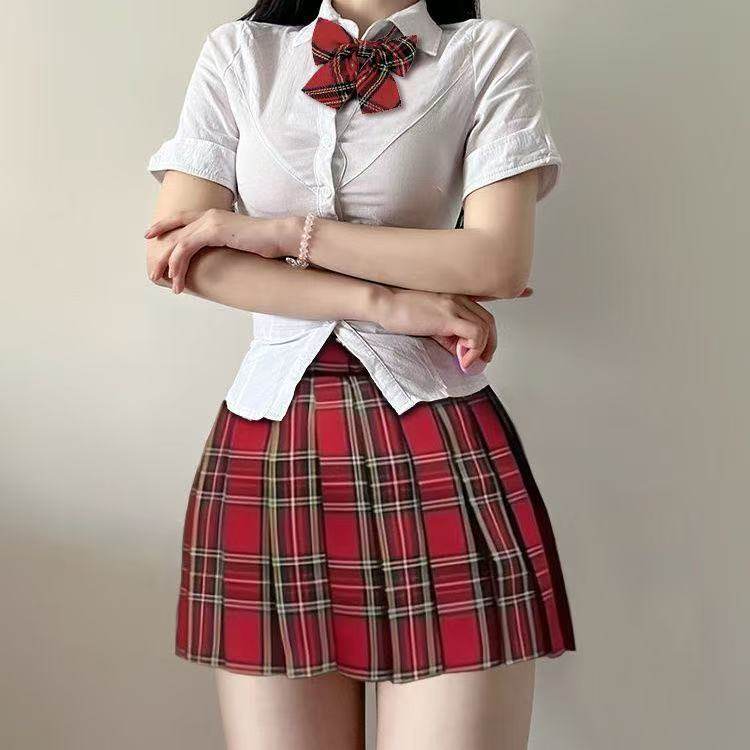 【小辣椒】原创JK制服格裙日系制服学院风收腰衬衫半身百褶裙套装