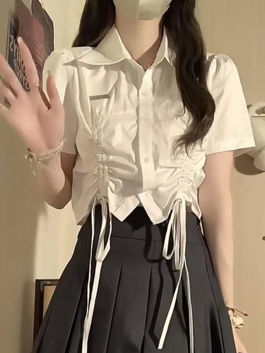 两件套装绑带ins短袖衬衫女
