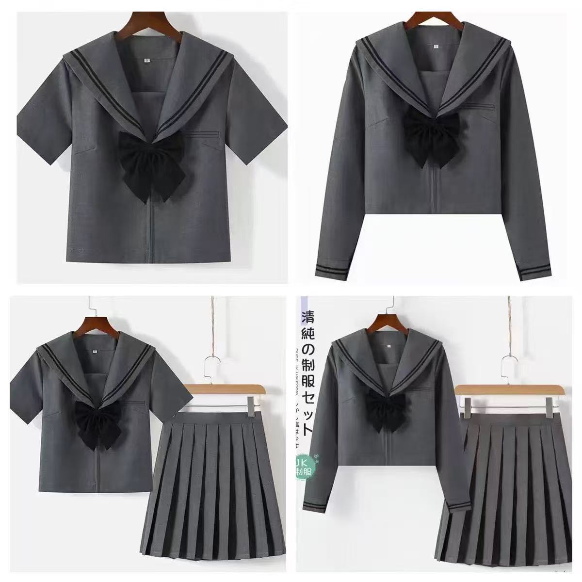 原创灰二本水手服日系正版jk制服套装学院风校供春秋短长袖百褶裙