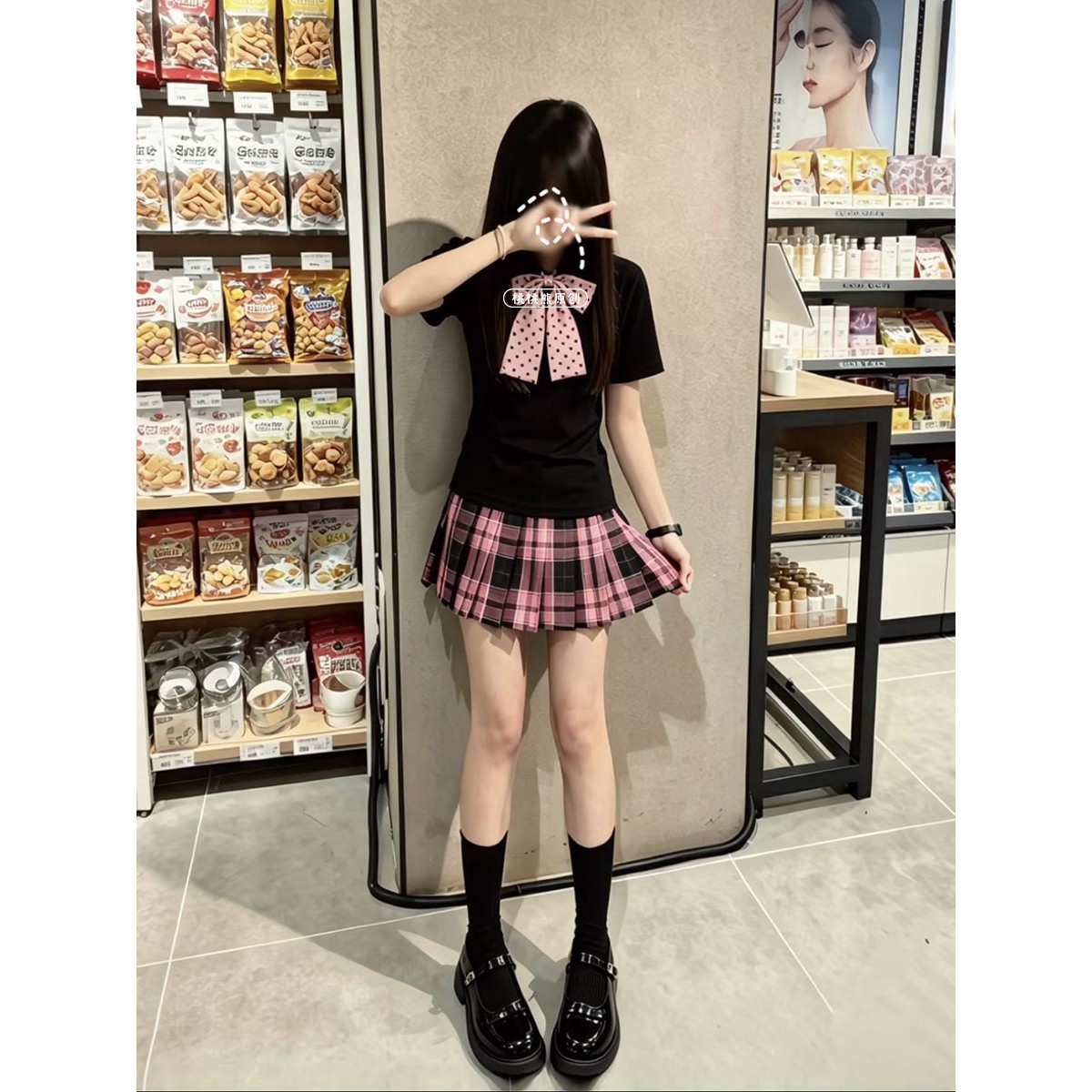 夏季JK制服修身POLO衫格裙套装图片