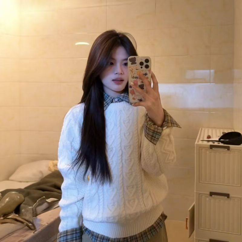 秋冬穿搭一整套韩系温柔风麻花针织套头毛衣女叠穿POLO领格纹衬衫,女装/女士精品,时尚套装,淘宝优惠券,粉丝福利购,淘宝优惠卷