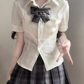 jk收腰衬衫 学院白色衬衣辣妹套装 制服上衣短袖 原创正统百褶裙夏季