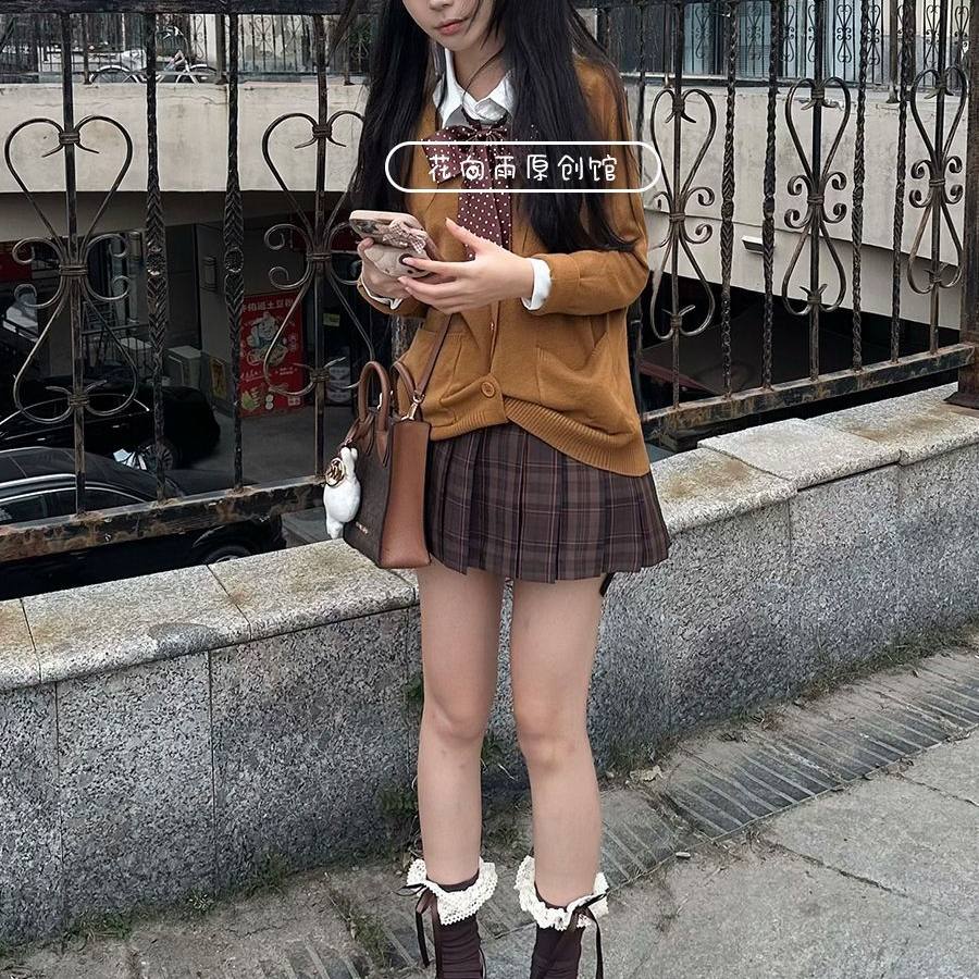 日系JK制服针织开衫焦糖可颂套装