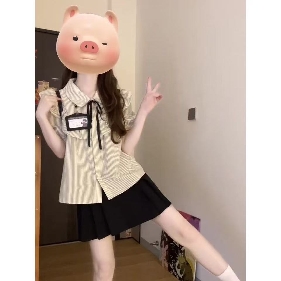 学院风套装裙女2025夏季泡泡袖