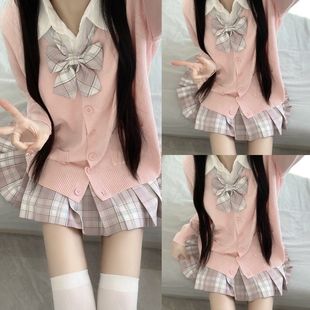 毛衣开衫 长袖 学院风校供女校服班服 格裙衬衫 原创JK制服秋冬套装