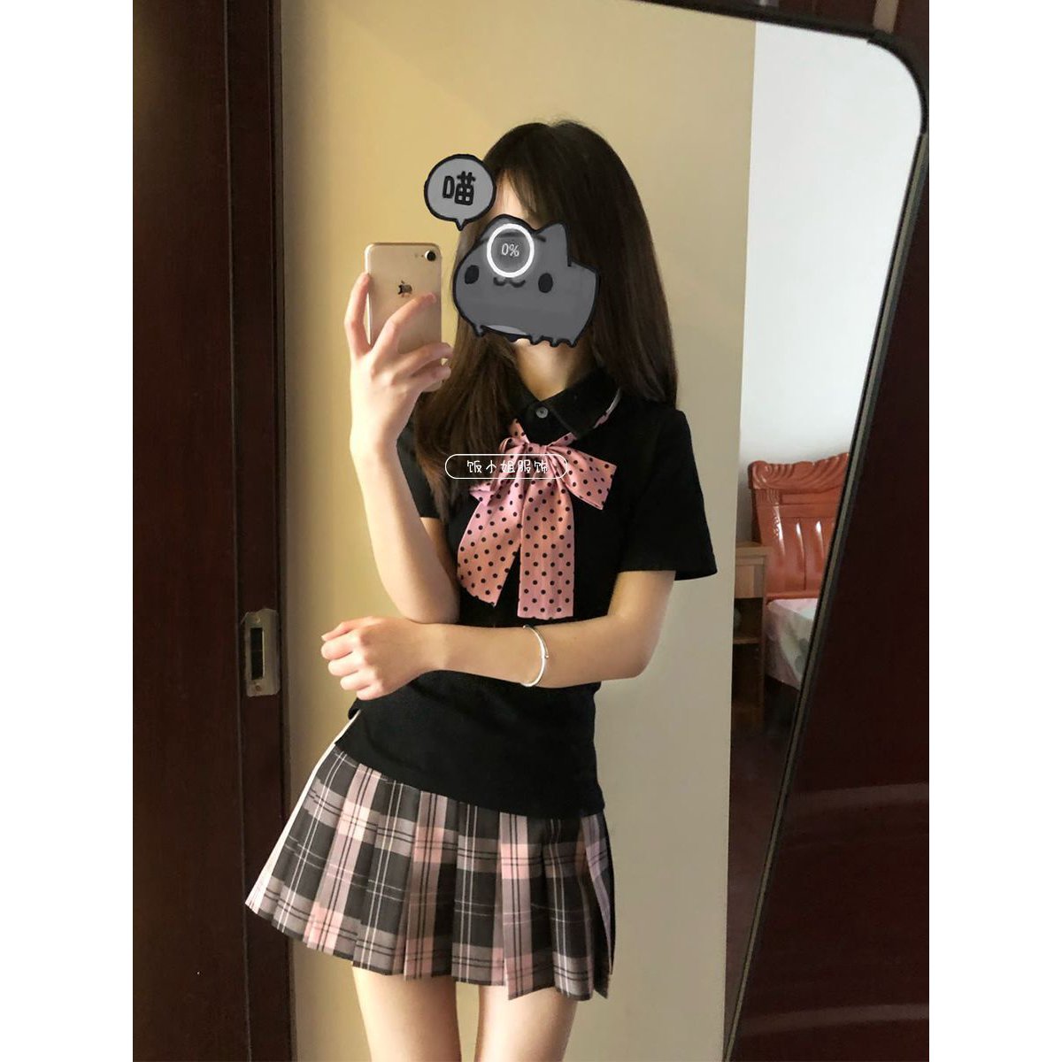 原创JK制服穿搭夏季学院风黑色收腰POLO衫叠穿正版百褶裙套装女图片